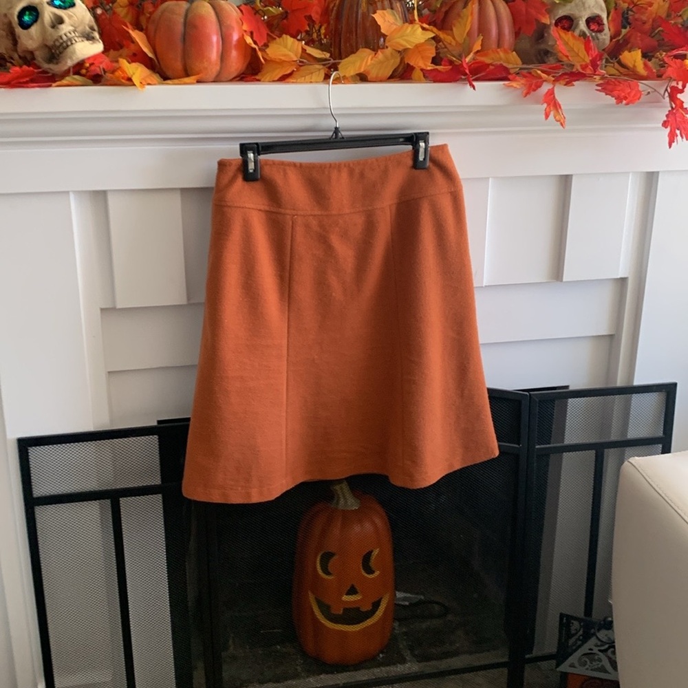 Orange Midi Skirt, Fall, Halloween, Academia, College, XL, Lined, Side zip